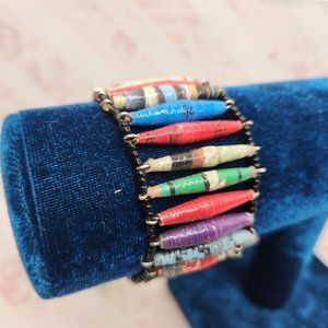 Paper Beaded Jewelry Upcycled Tape Ladder Bracelet Stretchy OS